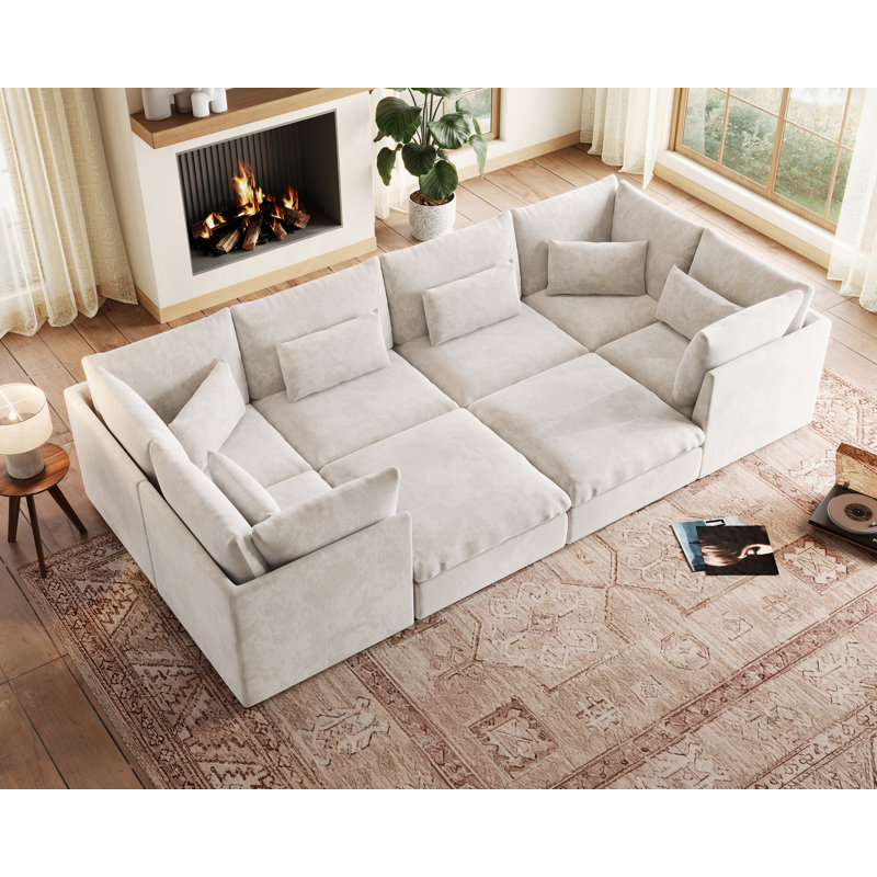 Canapé modulaire surdimensionné en chenille de 160 po, Chenille beige