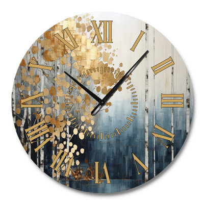 Minimalism Blue And Gold Forest - Forest Golden Face Wall Clock