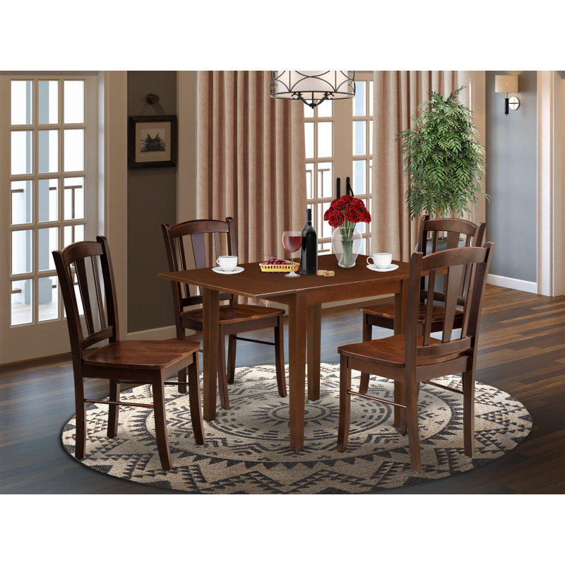 5-Piece Natural Oak Finish Solid Wood Top - Dining Room Set - Seats 4, Mahogany, 5 Pieces: 1 Table, 4 Chairs