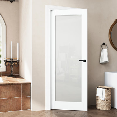Primed Pantry Door Slab Frosted Glass Solid Manufactured Wood Standard Door For French
