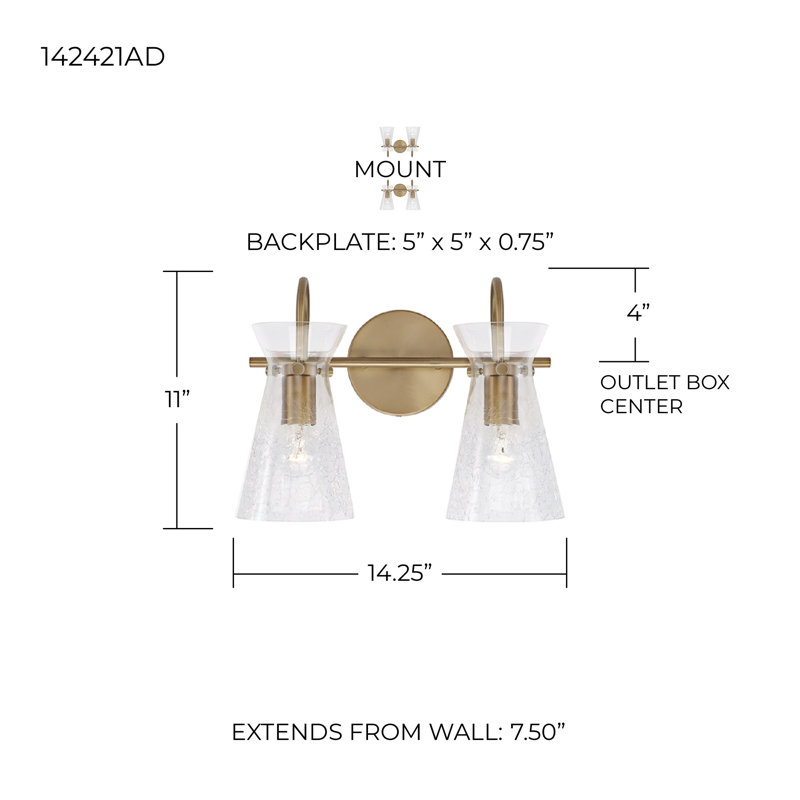 Mila 2 - Light Dimmable Vanity Light, Aged Brass