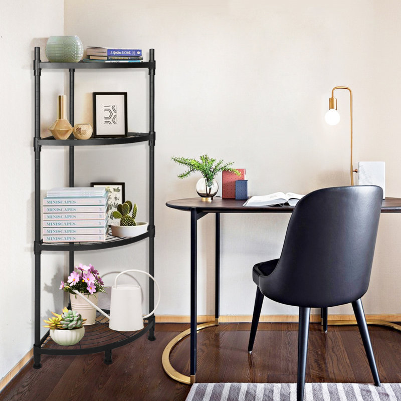 Présentoir de coin à 4 niveaux Étagère en métal multi-usage Support de rangement pour bibliothèque Support à plante pour salon Bureau à domicile Cuisine Petit espace 1 paquet