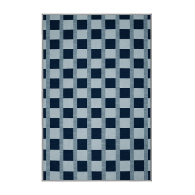 Machine Washable Checkered Gray Area Rug
