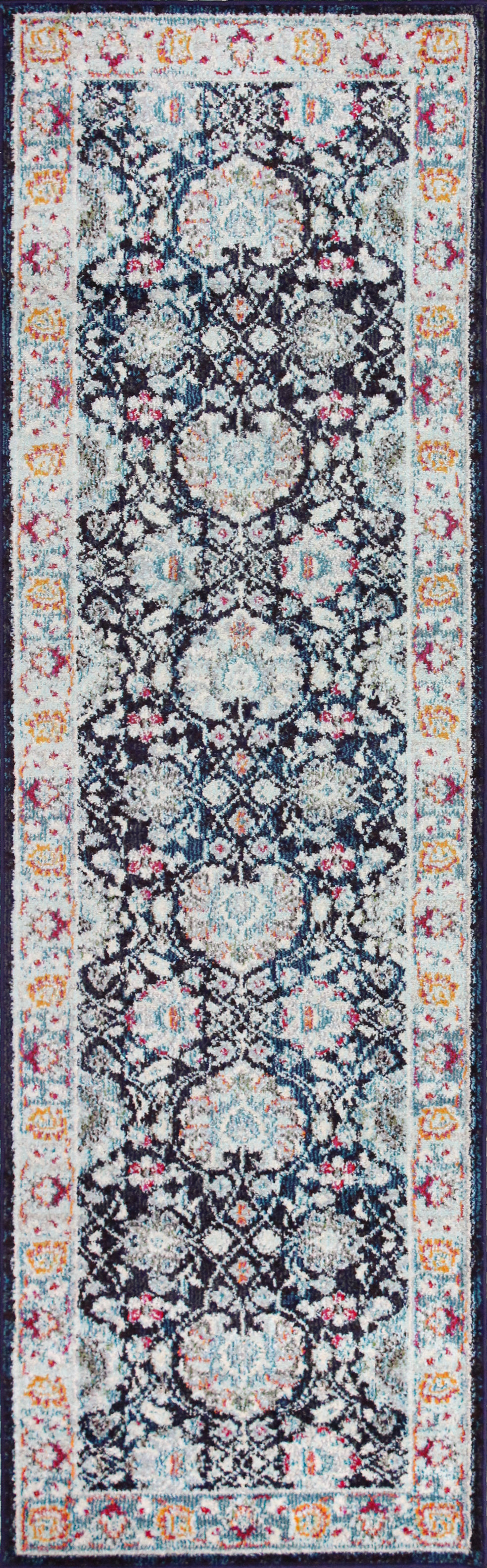 Charlton Home® Kalispell Performance Ivory/Black/Blue Rug & Reviews