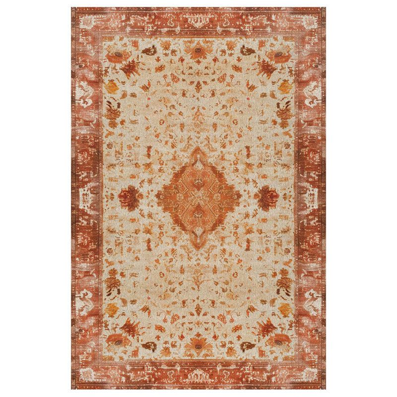 Nomadia Collection Digital Print Cotton-Polyester Orange Beige Moroccan Rug, Runner 3'4" x 13'2"