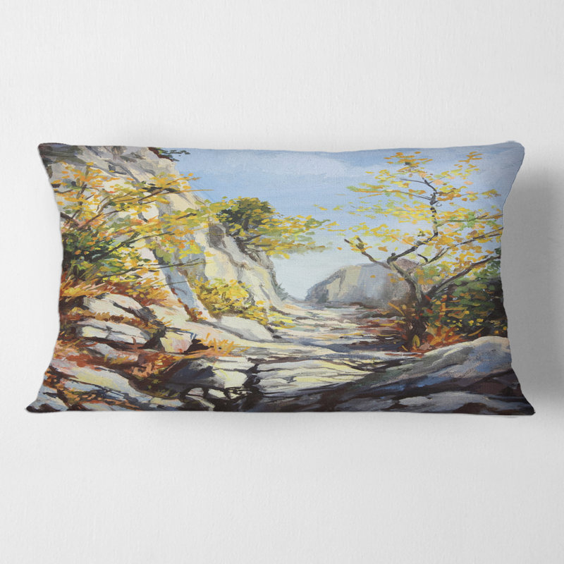 Rectangle, chemin de marbre en automne - Coussin décoratif imprimé traditionnel