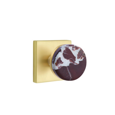 Emtek Select Privacy Knobset w/ Square Rosette & Conical Stem, Rosso Levanto Marble Knob