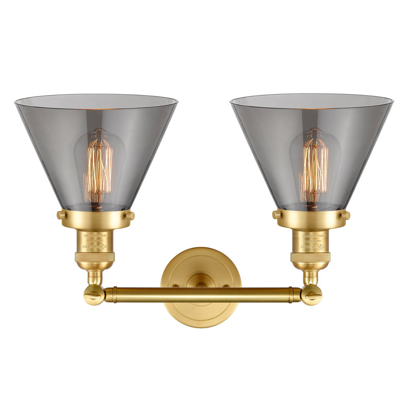 Cone 2 Light Tiltable Bath Vanity Light, 11" H x 18" W, Smoked, Satin Gold