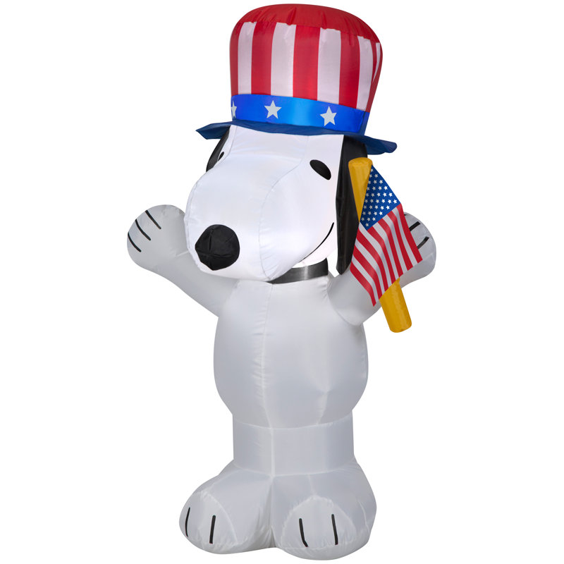 Patriotic Snoopy Inflatable with Flag and Hat, 3.5 ft Tall