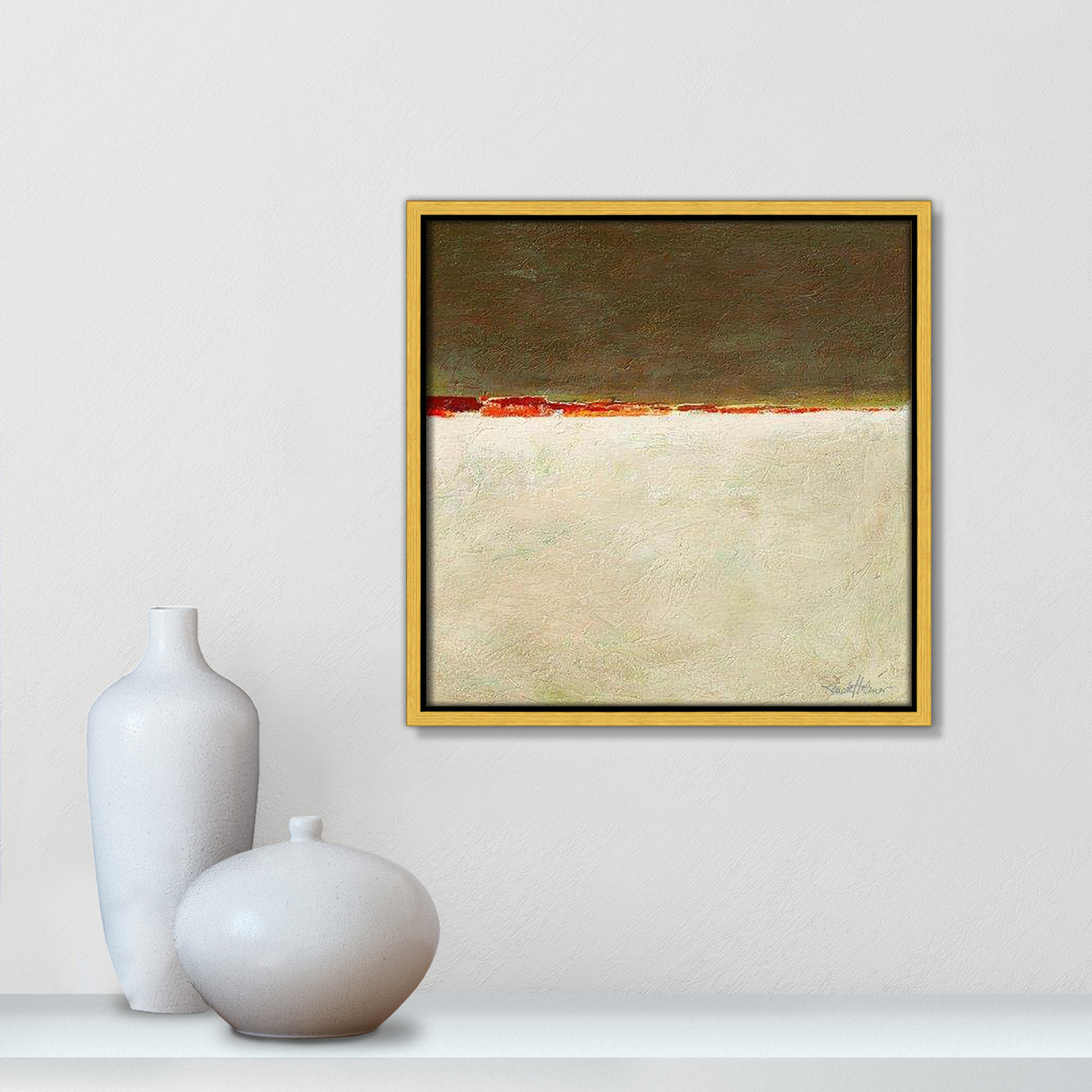 Orange Horizon I by Renate Holzner, 13.5'' H x 13.5'' W x 2'' D, Gold Framed