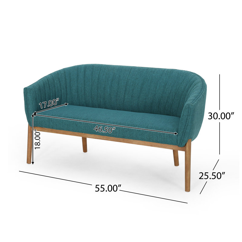 LOVESEAT, L 55 po, Tissu sarcelle, Bois naturel