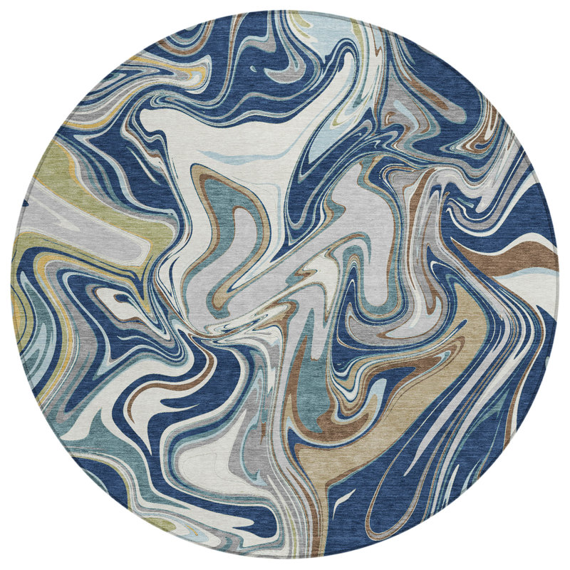 Machine Washable Indoor/Outdoor Jourdan ACN2395 Abstract Rug, Round 8'