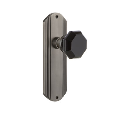 Black Crystal Waldorf Interior Mortise Door Knob with Deco Long Plate