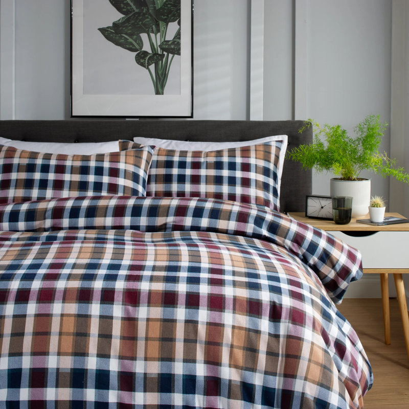Cotton Chequered Duvet Cover Set with Pillowcases