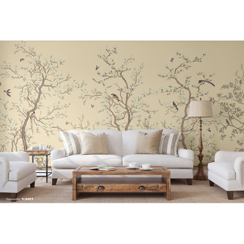 Papier peint chinois Serene Blossom, L 117,96 po x l 225 po, Jaune