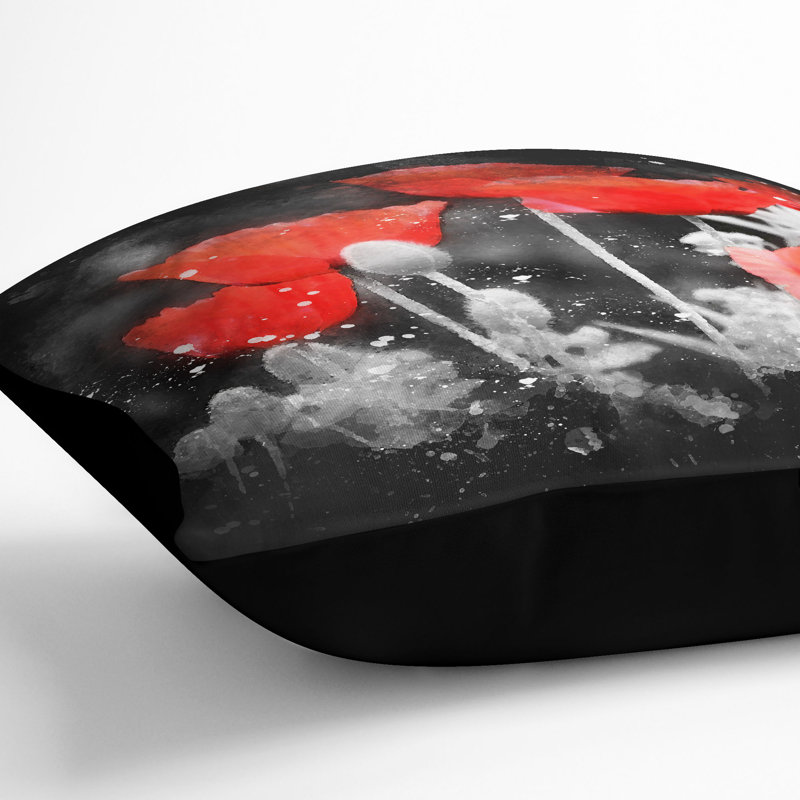 Poppy Field Paint Splash Cushion with Filling, 40cm H x 40cm W x 15cm D, Black