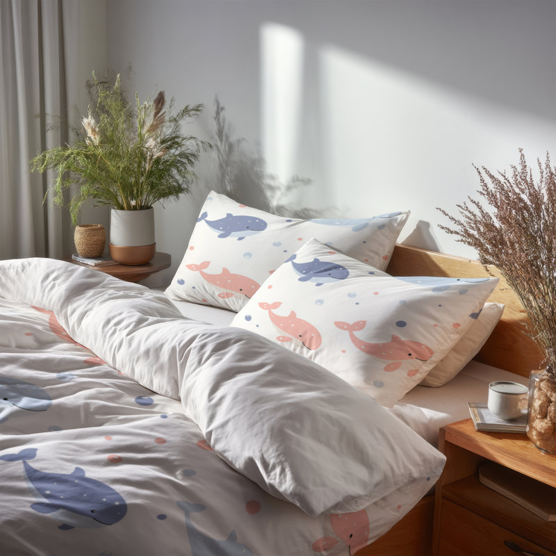 Ensemble de literie 3 pièces Kids Ocean Animals - Housse de couette et coussin décoratif, Très grand lit