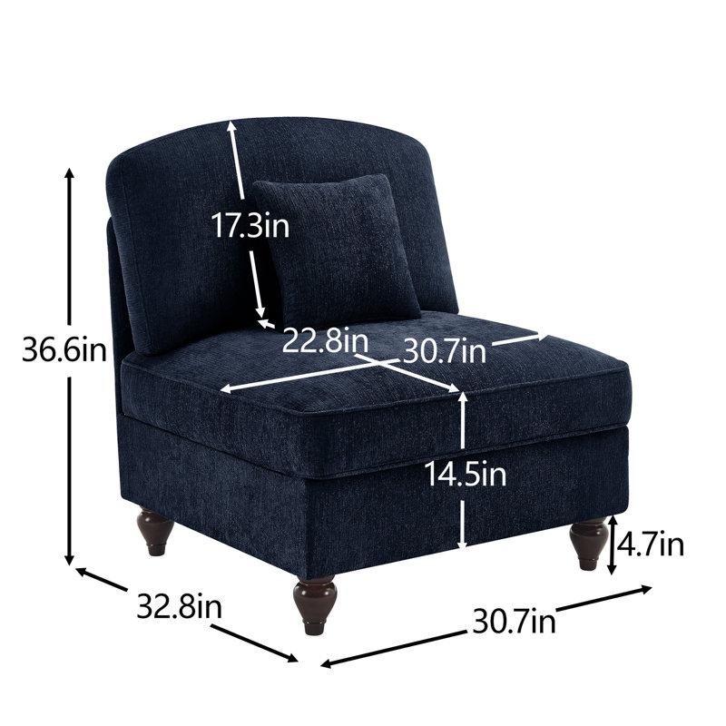 Canapé sans accoudoirs en chenille avec 1 coussin - bleu, Bleu
