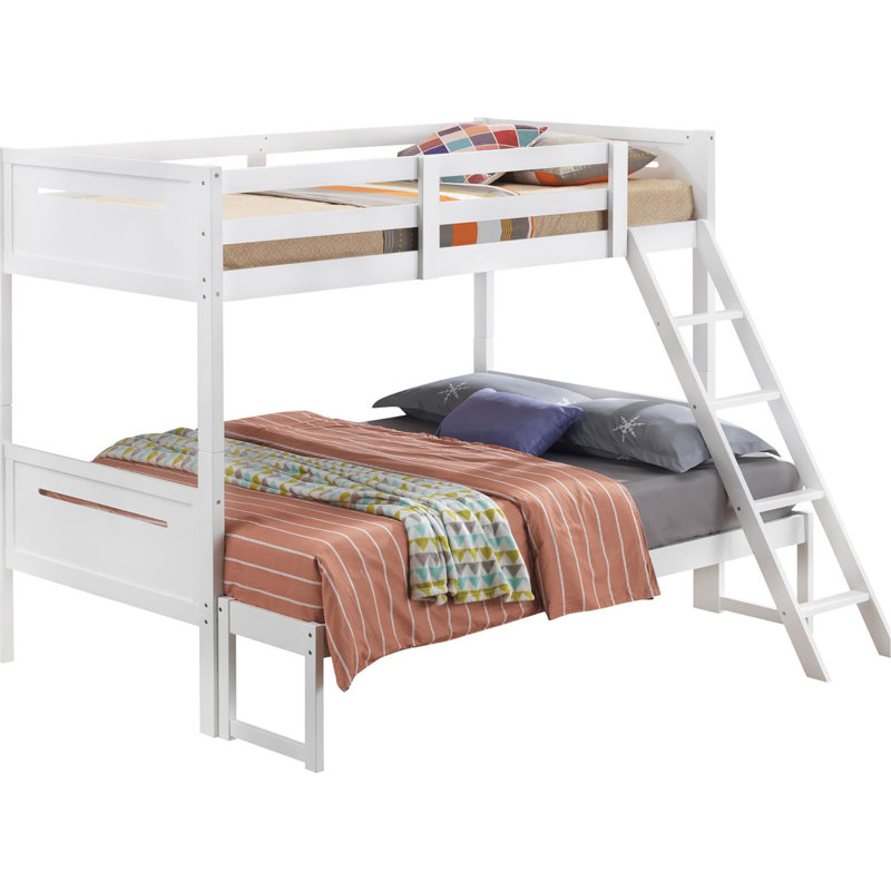 Lit superposé en bois blanc avec un design moderne - pour la décoration de la chambre à coucher, lit simple / double, crée un style