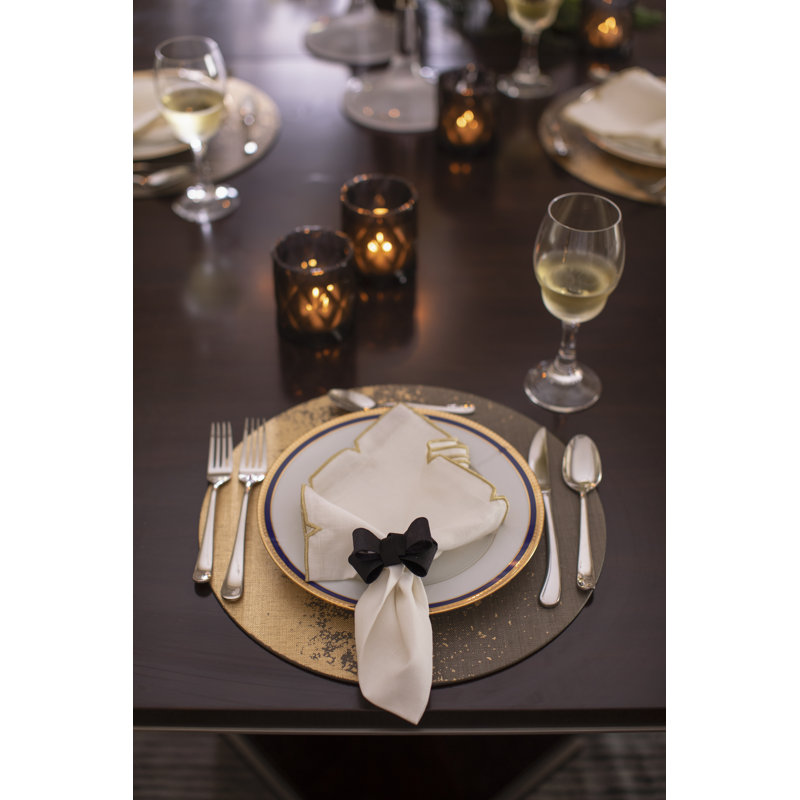 Divot Linen Napkin, White/Gold