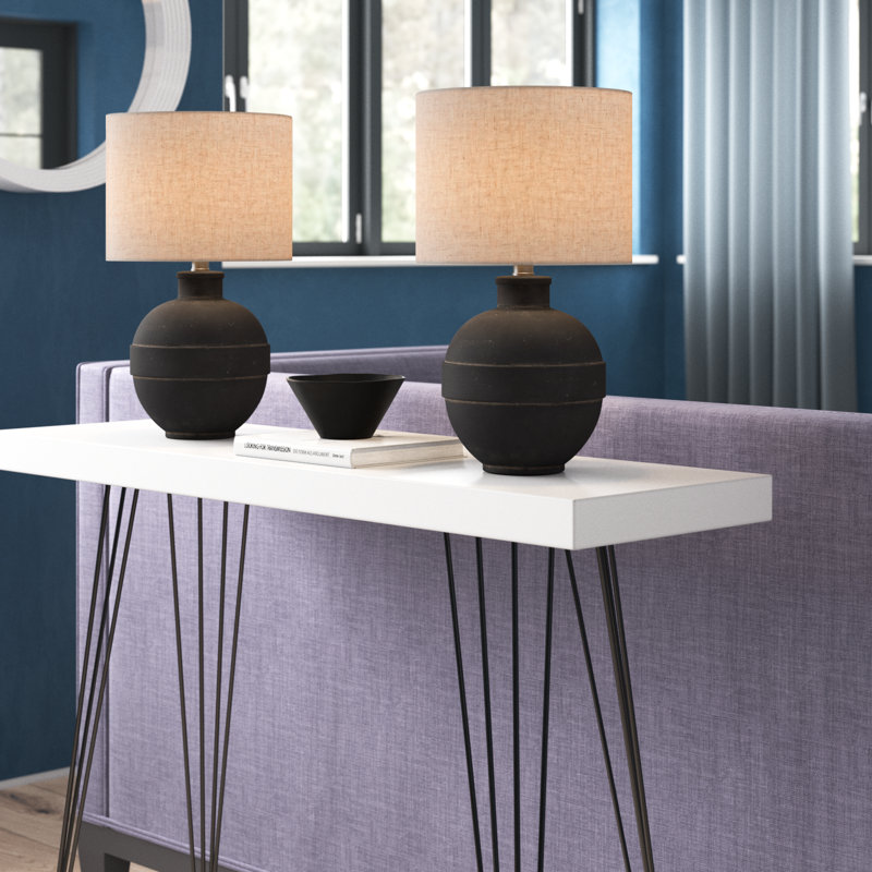 Neutral Textured Ceramic 18" Table Lamp, Round - 9" x 9" x 18", Gray