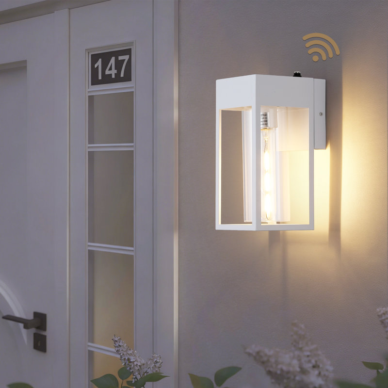 Dusk To Dawn Classic Outdoor Wall Sconce With Cylinder Glass Shade And Rectangular Metal Frame, Waterproof For Porch, Patio(Set Of 2)