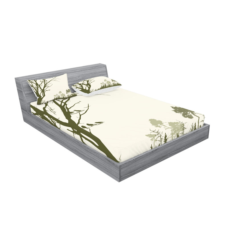 Drap-housse et coussin décoratif Ambesonne Landscape, vert olive et crème, Ensemble de draps pour très grand lit californien