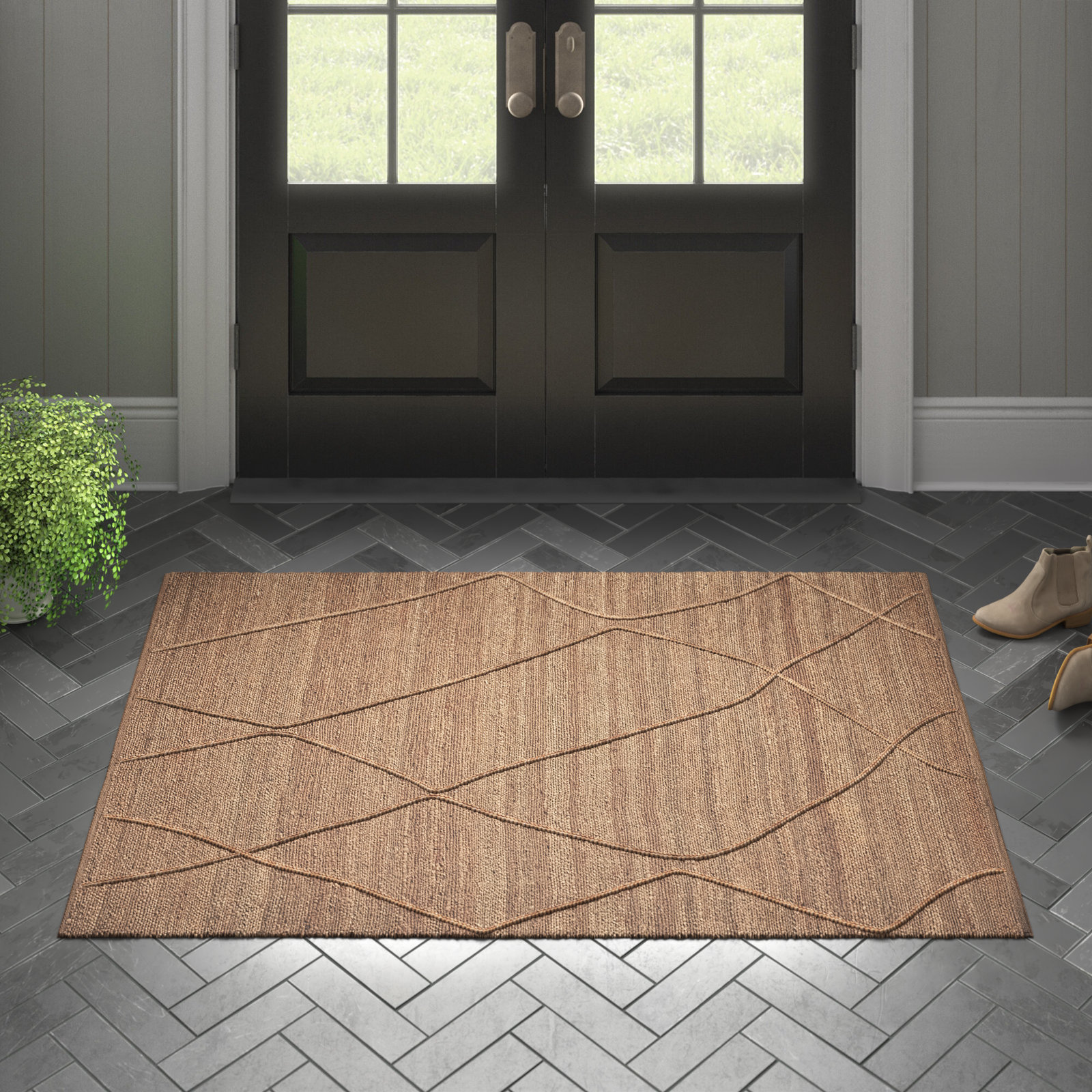 Albemarie Natural Hand-Woven Geometric Jute Rug, Rectangle 2'3" x 3'9"