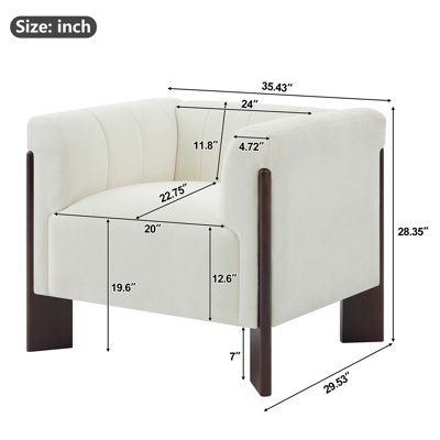 Modern Chenille Accent Chair with Channel Tufted Back and Wood Legs