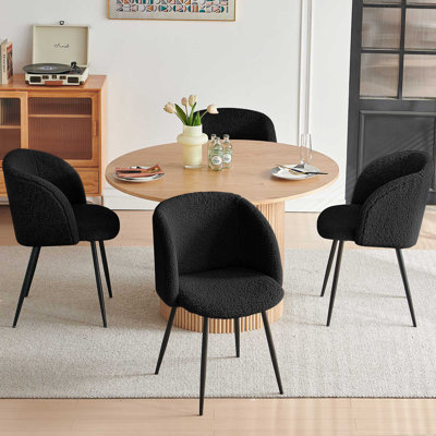 47" Round Dining Room Table And Chair Set, Table With 4 Sherpa Kitchen Chairs For Dining Room Kitchen Apartment