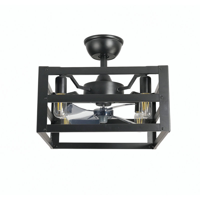 Lustre carré moderne en métal 16 lumières à 4 pales 16 pouces, 3 pales - Luminaire suspendu industriel en métal pour le salon, la salle à manger ou la cuisine