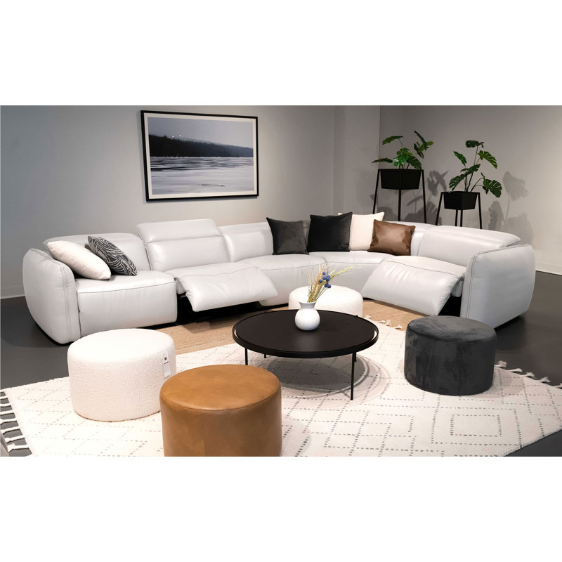 Canapé modulaire inclinable en cuir véritable Lindee, Cuir véritable gris