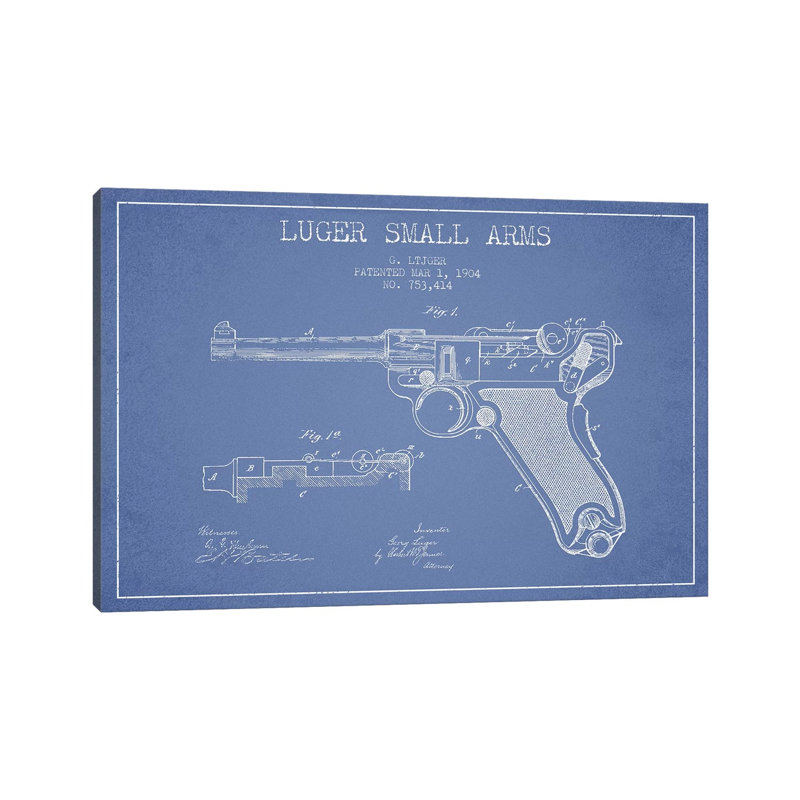 Georg Luger Arms Patent Sketch (Light Blue) by Aged Pixel - Wrapped Canvas Gallery-Wrapped Canvas Giclée