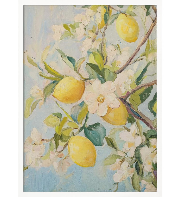 "Lemon Tree", art mural texturé encadré, Blanc, H 14 po x l 10 po