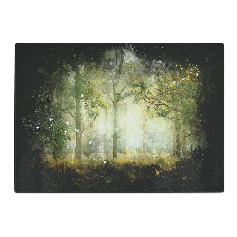 Tempered Glass View of the Forest in the Spring Paint Splash Chopping Board, 28.5 cm x 39 cm