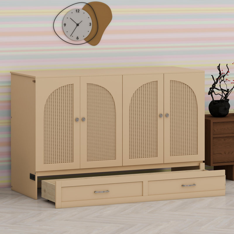 Lit escamotable avec système de rangement de tiroir intégré, Doré