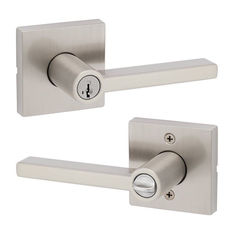 Levier de porte de passage Halifax pour couloir / garde-robe, Verrouillé à clé, Nickel satiné