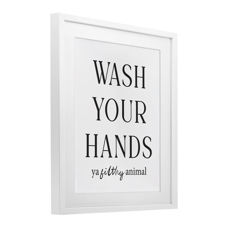 «Wash Your Hands», impression encadrée sous verre, rappelée par lettrage et doublure, Cadre blanc côtier, H 16 po x l 13 po