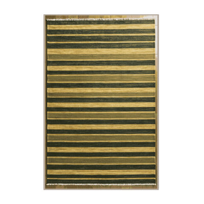Tapis brun à rayures horizontales lavable à la machine