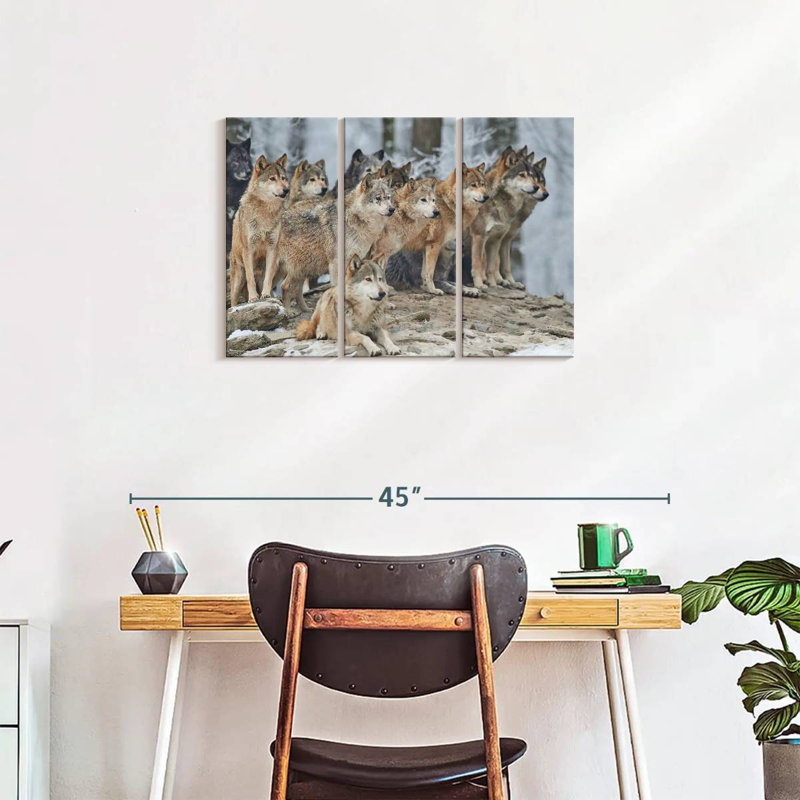 «Wild Wolf Pack», 3 pièces sur toile, H 20 po x l 33 po x P 1,25 po