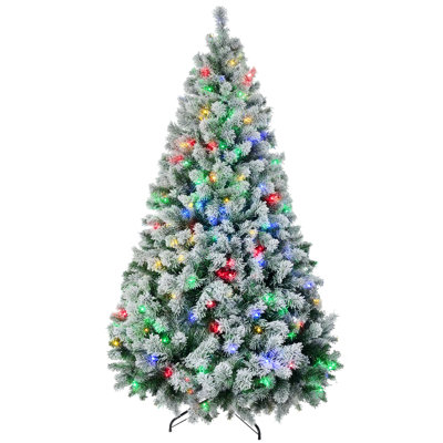 Sapins de Noël artificiels 6 pi avec branches givrées, lumières DEL blanc chaud ou coloré, base en acier