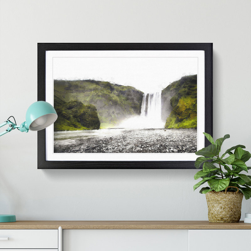Waterfall in Selfoss Iceland - Picture Frame Painting Print, Black Framed, 33cm H x 45cm W x 2cm D