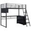 Lit mezzanine simple noir avec DEL, bureau - bureau spacieux en métal et économiseur de rangement-1676865949