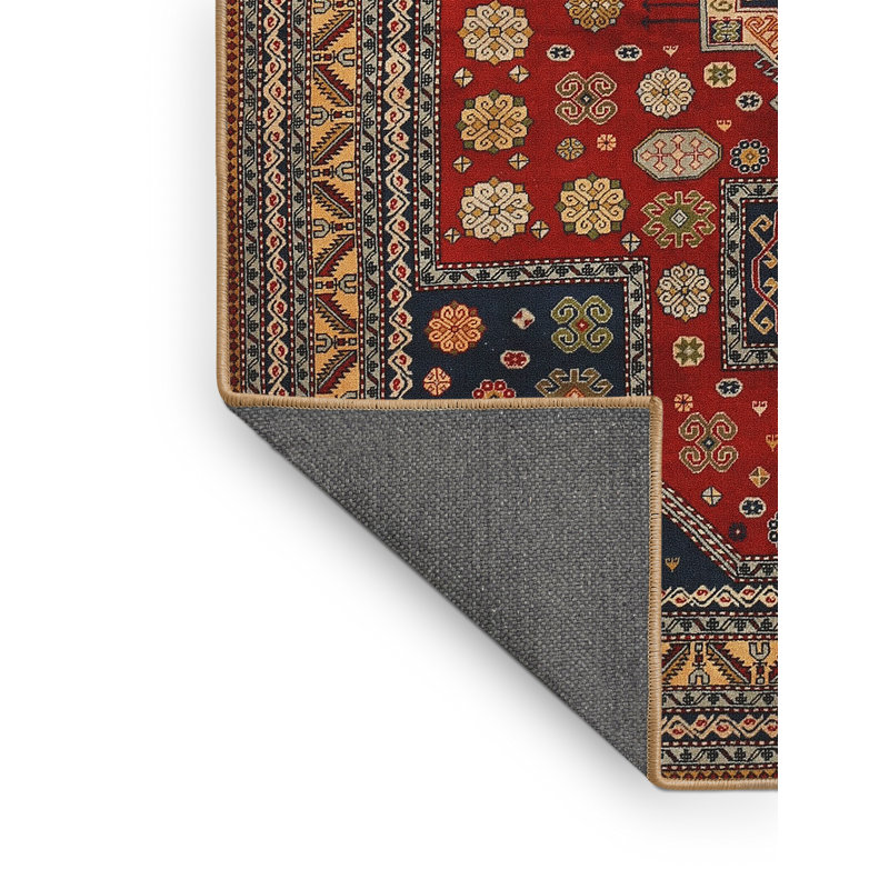 Tapis traditionnel rouge / bleu, Rectangle 5 pi x 8 pi