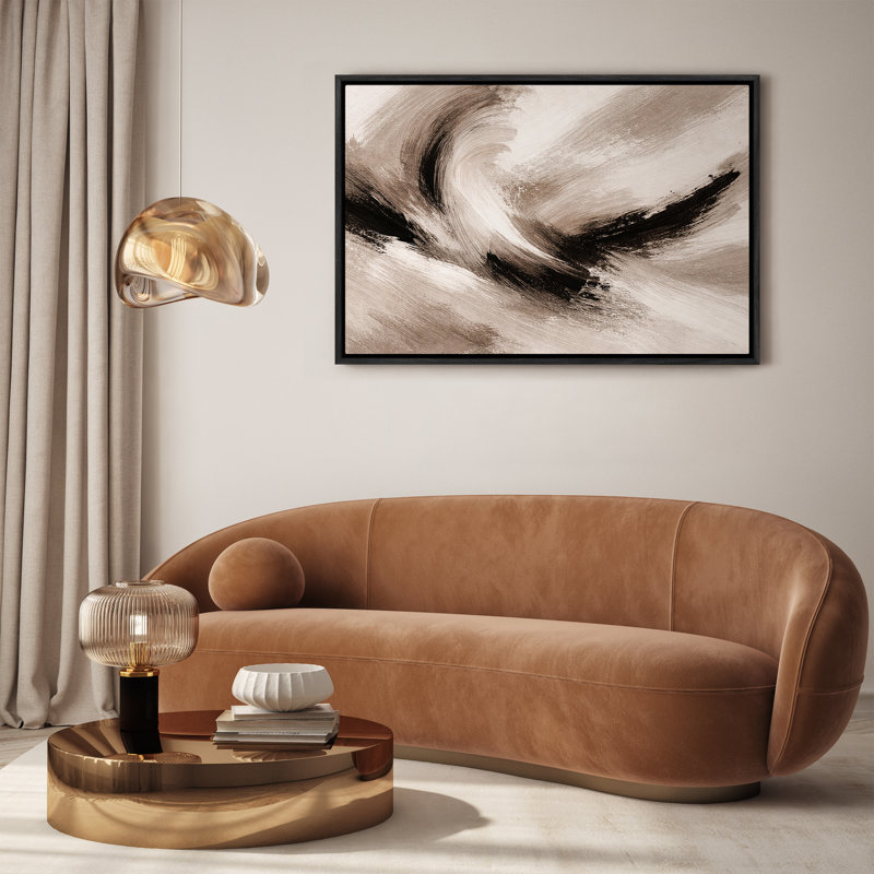 «Neutral Abstract Swirl» avec mouvement dynamique et contraste doux, impression encadrée, H 24 po x l 36 po, Noir