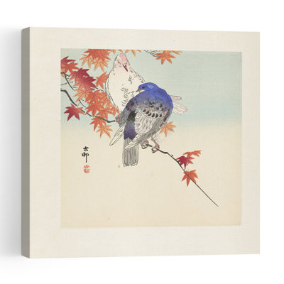 Deux pigeons sur une branche avec des feuilles d'automne, 1900-36, reproduction d'art mural abstrait paysage contemporain