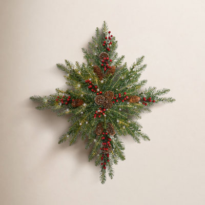 32" Pre-Lit Flocked Snowflake Wreath