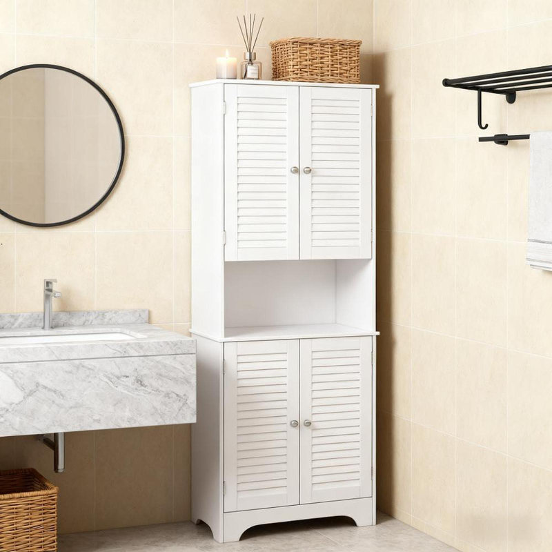 Freestanding Cabinet,Tall Narrow Bathroom Storage Cabinet With Doors And Shelf Adjustability, White