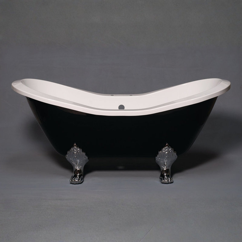 Baignoire sur pattes noire et blanche 6 pi The Summit, Nickel poli