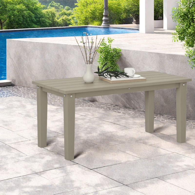 All Weather Patio Tables, Hdpe 35.8 Inch Slatted Modern Backyard